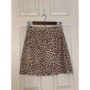 90’s Vintage Linen Front Wrap Mini Skirt Animal Print Size 6 Petite